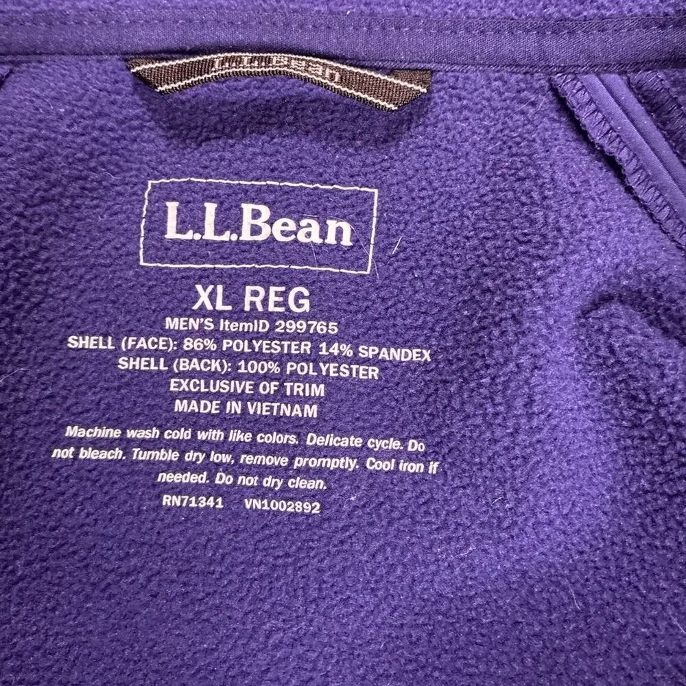 L.L.Bean Water Resistant Jacket Mens XL Blue Fleece Lined Outdoor Hiking Coat